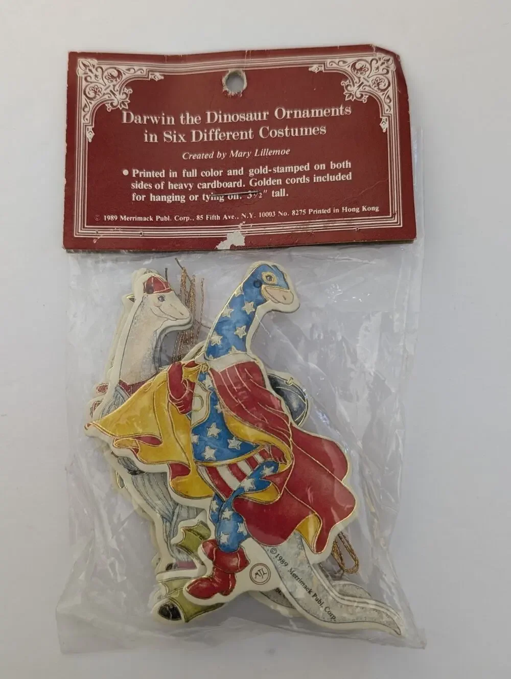 Vtg Darwin the Dinosaur Ornaments 6 Set Mary Lillemoe Merrimack 1989 NIP